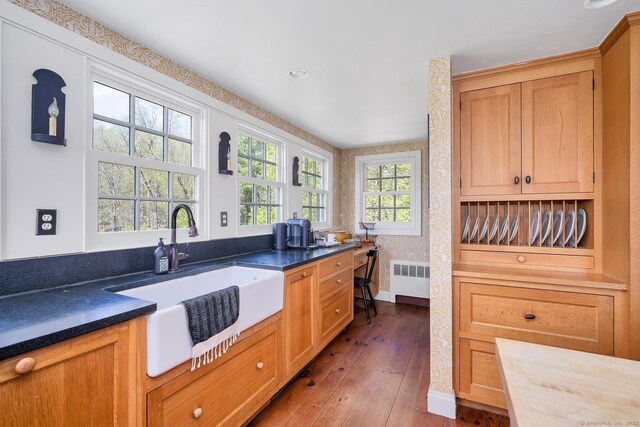 149 Limekiln Rd, Redding, CT 06896 - kitchen featuring a sink, hardwood / wood-style floors, radiator, and dark countertops