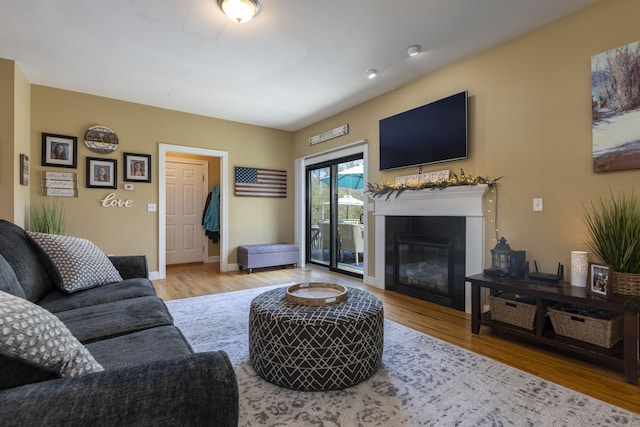 14 Cutter Dr, Stonington, CT 06355 - living room with wood finished floors, a glass covered fireplace, and baseboards