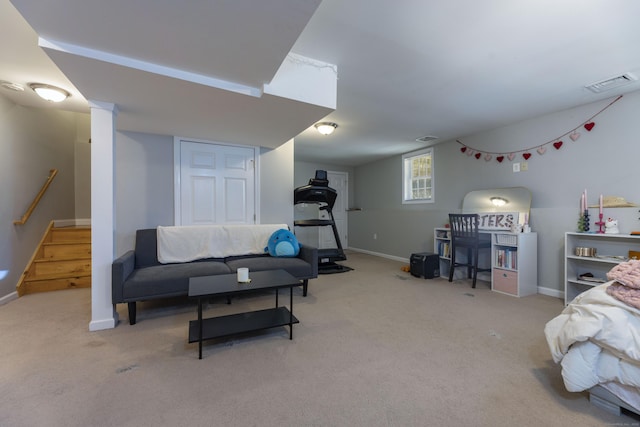 14 Cutter Dr, Stonington, CT 06355 - living area with carpet flooring, baseboards, and stairs