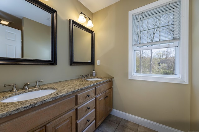 14 Cutter Dr, Stonington, CT 06355 - bathroom featuring tile patterned flooring, baseboards, and double vanity