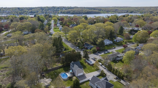 14 Cutter Dr, Stonington, CT 06355 - aerial view of property and surrounding area featuring a nearby body of water and a heavily wooded area