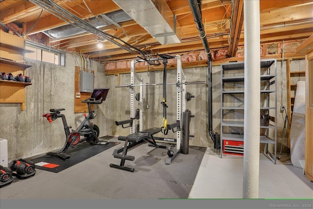 workout area featuring electric panel
