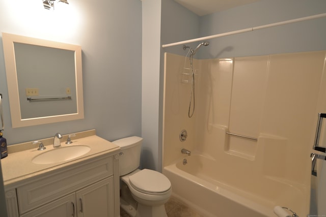 full bathroom featuring toilet, vanity, shower / tub combination, and tile patterned floors