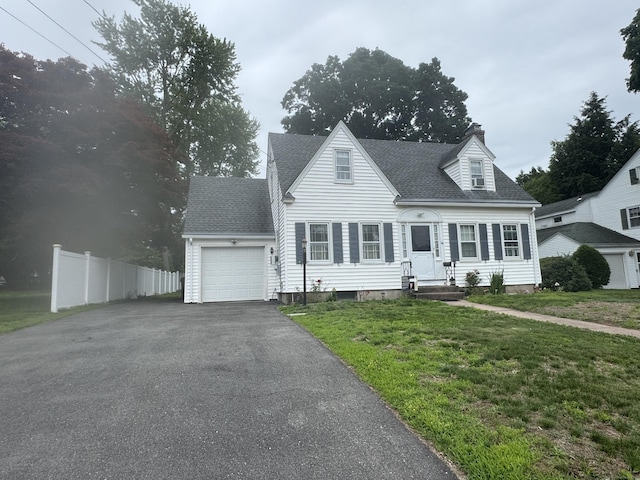 34 Knollwood Rd, East Hartford, CT 06118 - cape cod house with an attached garage, a chimney, driveway, and a shingled roof
