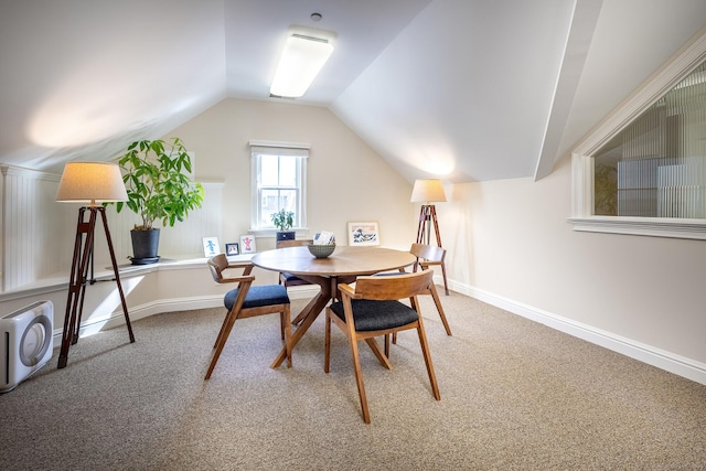 27 Catoonah St, Ridgefield, CT 06877 - dining room with carpet flooring, baseboards, and vaulted ceiling