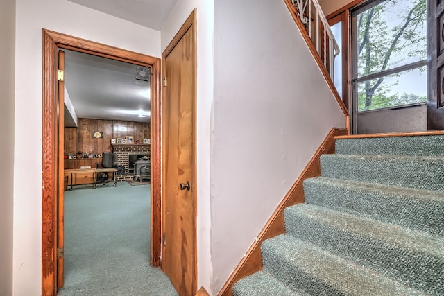 478 Alpom Dr, Orange, CT 06477 - stairs featuring wood walls and carpet floors