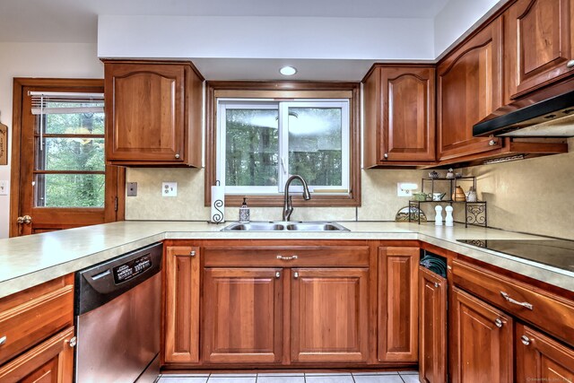 478 Alpom Dr, Orange, CT 06477 - kitchen featuring dishwasher, a sink, extractor fan, light countertops, and tasteful backsplash