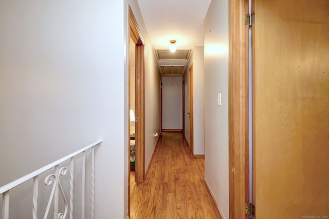 478 Alpom Dr, Orange, CT 06477 - hallway featuring attic access, light wood-type flooring, and baseboards