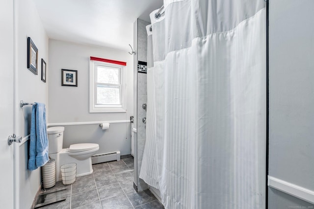 101 Michele Dr, Somers, CT 06071 - bathroom featuring toilet, a baseboard heating unit, and curtained shower