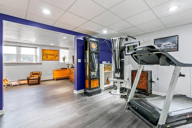101 Michele Dr, Somers, CT 06071 - workout room with baseboards, recessed lighting, wood finished floors, and a paneled ceiling