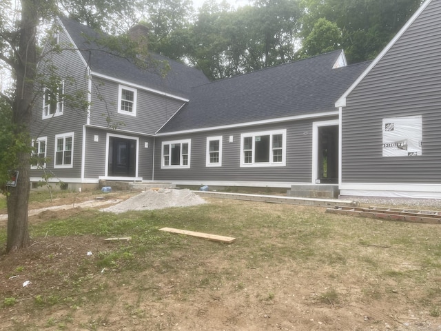 45 Clark Rd, Lyme, CT 06371 - view of front of home featuring a shingled roof, a chimney, and entry steps