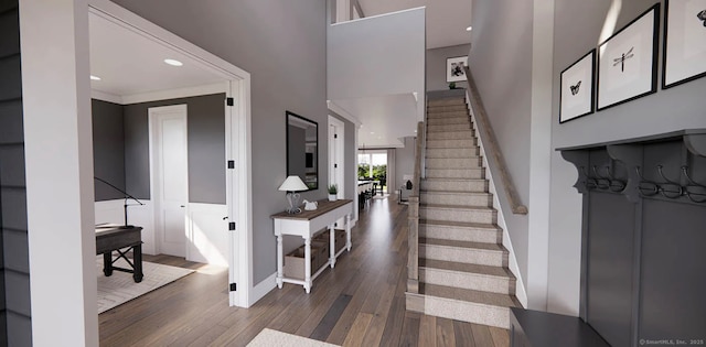 745 Townsend Ave Lot 7, New Haven, CT 06512 - foyer featuring stairs, wood finished floors, baseboards, a high ceiling, and recessed lighting