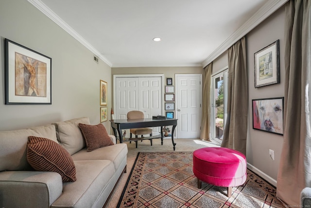 1803 Revere Rd, Danbury, CT 06811 - carpeted office with recessed lighting, baseboards, visible vents, and ornamental molding