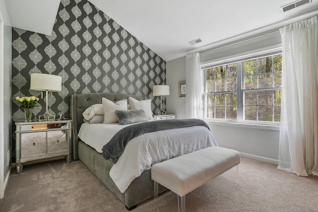 1803 Revere Rd, Danbury, CT 06811 - carpeted bedroom featuring baseboards, an accent wall, wallpapered walls, and visible vents