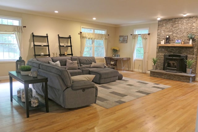 46 Brookfield Rd, Seymour, CT 06483 - living room with crown molding, wood finished floors, healthy amount of natural light, baseboards, and recessed lighting