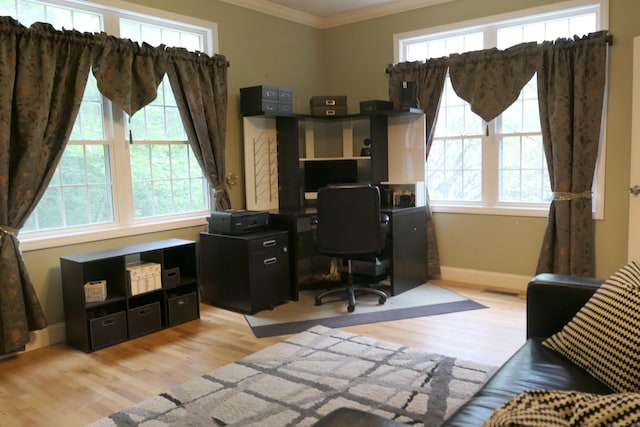 46 Brookfield Rd, Seymour, CT 06483 - home office with crown molding, healthy amount of natural light, baseboards, and wood finished floors