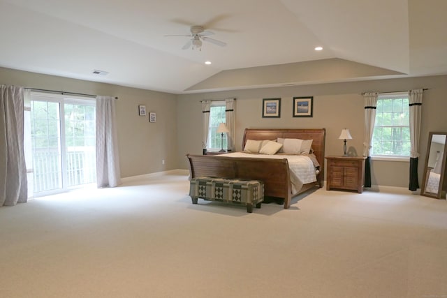 46 Brookfield Rd, Seymour, CT 06483 - bedroom with carpet floors, access to exterior, lofted ceiling, baseboards, and recessed lighting