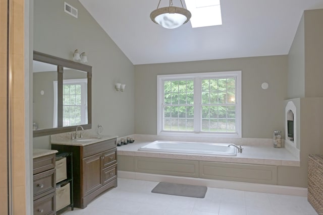 46 Brookfield Rd, Seymour, CT 06483 - full bath featuring lofted ceiling, a bath, vanity, and a skylight