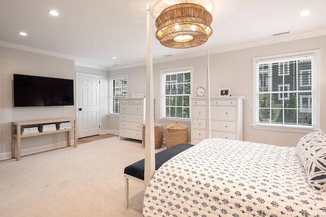 1 Maple St Unit 1, New Canaan, CT 06840 - bedroom with baseboards, recessed lighting, crown molding, and visible vents