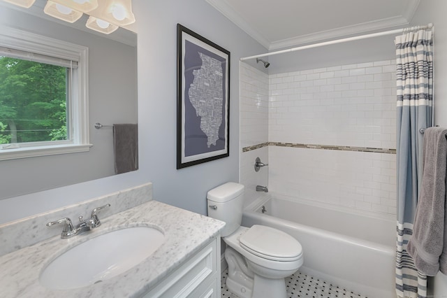 72 S Salem Rd, Ridgefield, CT 06877 - bathroom with vanity, shower / tub combo, toilet, and crown molding