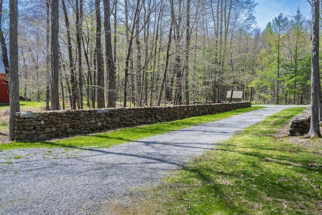view of road with a view of trees