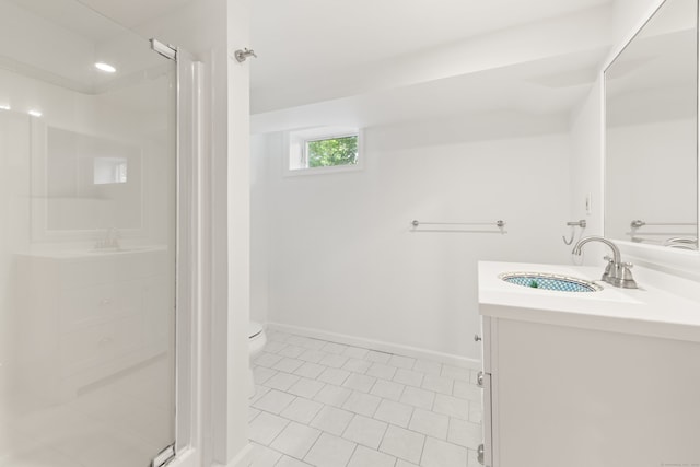 16 Wakerobin Rd, Norwalk, CT 06851 - bathroom featuring vanity, a stall shower, toilet, tile patterned floors, and baseboards