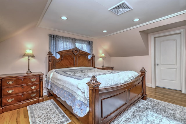 1440 Straits Tpke, Middlebury, CT 06762 - bedroom featuring visible vents, recessed lighting, lofted ceiling, and wood finished floors