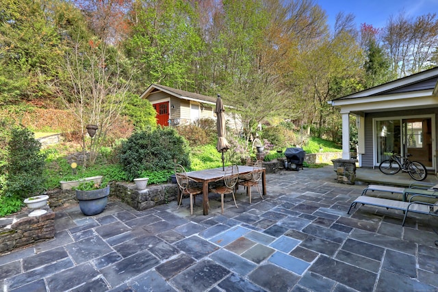 1440 Straits Tpke, Middlebury, CT 06762 - view of patio / terrace with an outbuilding, outdoor dining area, and a grill
