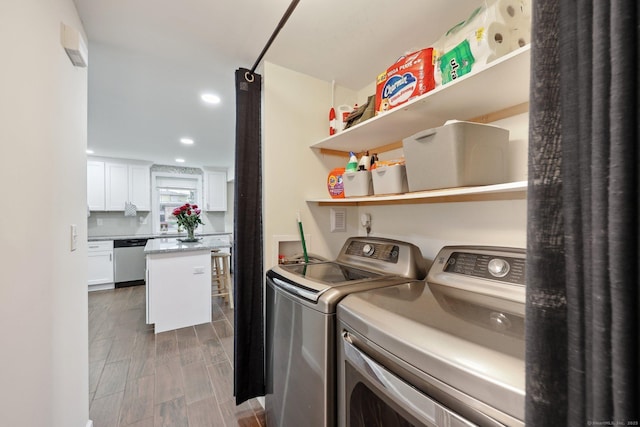 38 Broad St, Plainville, CT 06062 - washroom featuring washing machine and dryer and recessed lighting