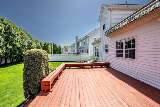 deck featuring a lawn and a fenced backyard
