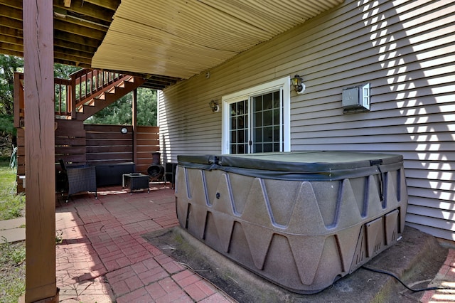 104 S St, Morris, CT 06763 - view of patio / terrace featuring stairway and a hot tub