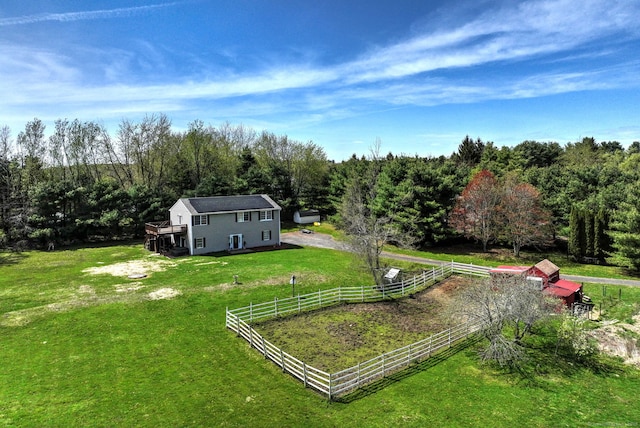 104 S St, Morris, CT 06763 - view of yard featuring a wooded view, a rural view, fence, and a wooden deck