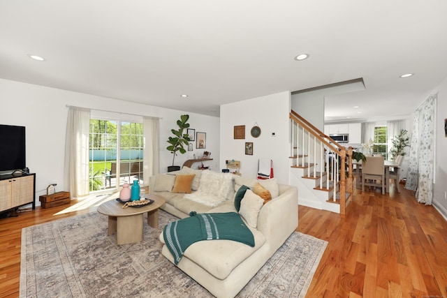 26 Greenwood Dr, Prospect, CT 06712 - living room featuring stairs, recessed lighting, and light wood-type flooring