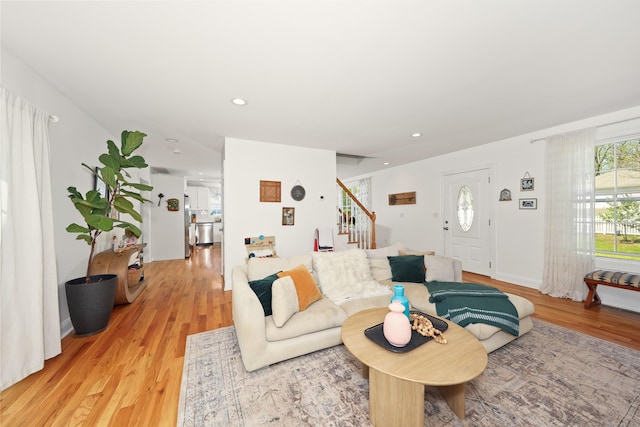26 Greenwood Dr, Prospect, CT 06712 - living room with recessed lighting, stairway, and light wood-type flooring