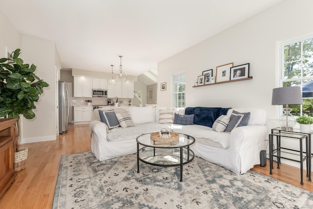 living room featuring light wood-style floors