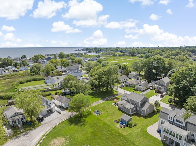 bird's eye view with a residential view and a water view
