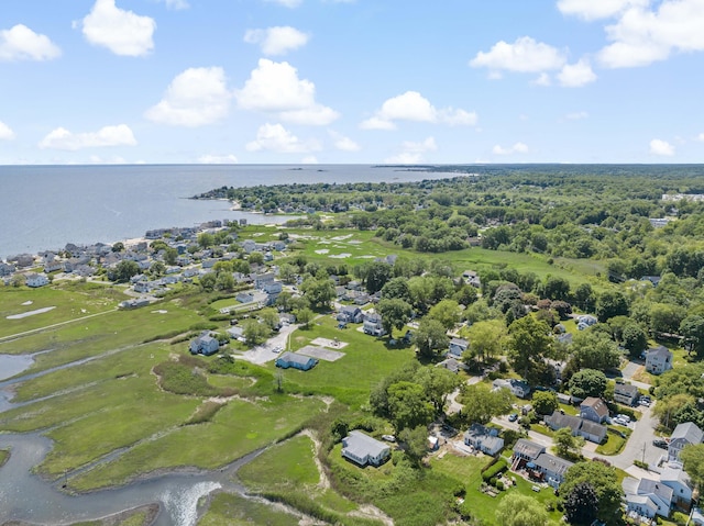 bird's eye view featuring a water view and a residential view