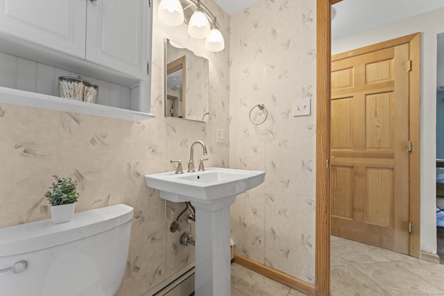 21 Roosevelt Blvd, Enfield, CT 06082 - half bath featuring wallpapered walls, toilet, tile patterned floors, and baseboards