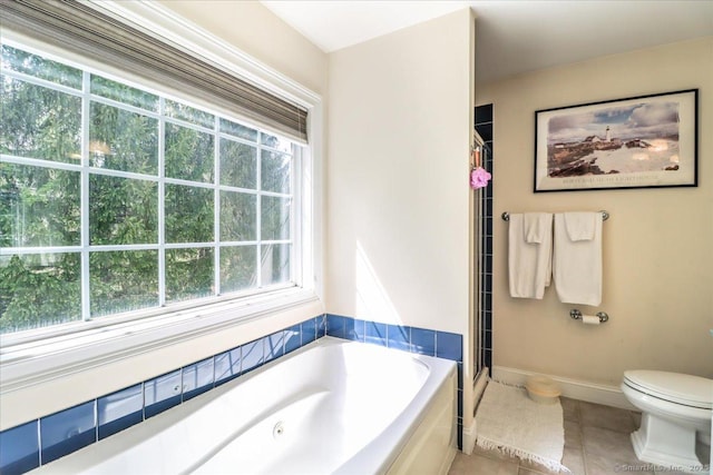 21 Woodcrest Ln Unit 21, Danbury, CT 06810 - full bathroom with walk in shower, toilet, tile patterned floors, baseboards, and a garden tub