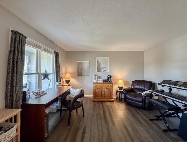 office featuring baseboards and dark wood-style flooring