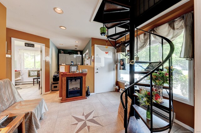 2951 Winsted Rd, Torrington, CT 06790 - living room with baseboards, recessed lighting, and a baseboard heating unit