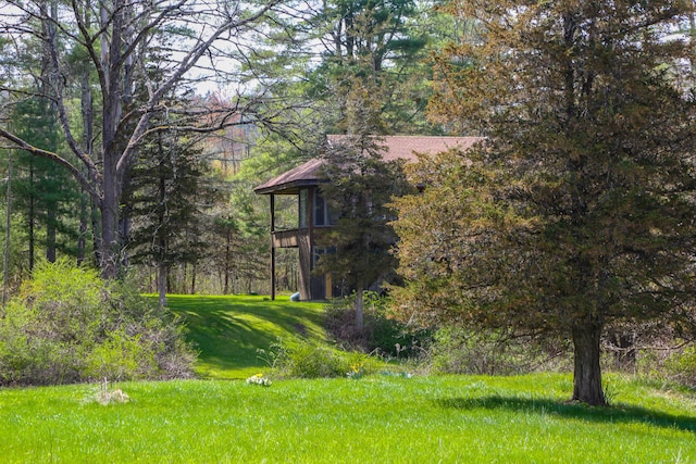 view of yard with a wooded view
