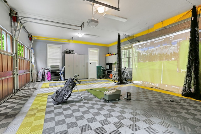 garage with a garage door opener