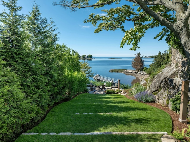 25 Tokeneke Trl, Darien, CT 06820 - view of green lawn with a water view and a dock