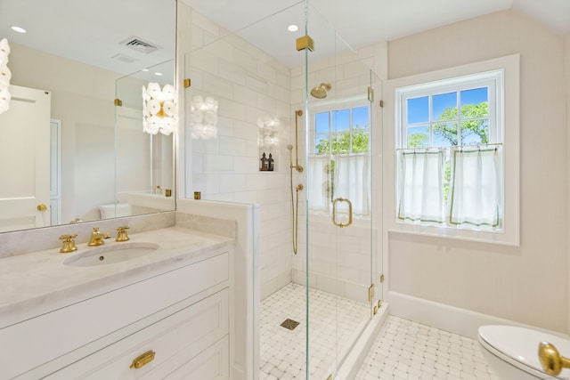 25 Tokeneke Trl, Darien, CT 06820 - bathroom featuring toilet, vanity, a stall shower, and recessed lighting