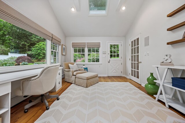 6 Weathervane Hl, Westport, CT 06880 - office with a skylight, wood finished floors, recessed lighting, baseboards, and high vaulted ceiling