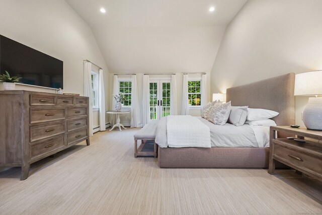 6 Weathervane Hl, Westport, CT 06880 - bedroom featuring vaulted ceiling, access to exterior, and recessed lighting