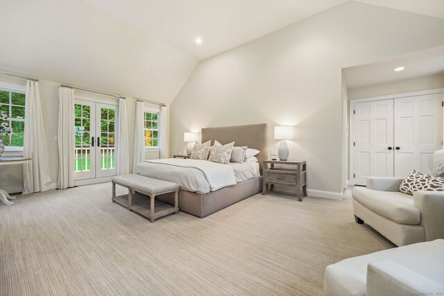 6 Weathervane Hl, Westport, CT 06880 - bedroom with vaulted ceiling, light carpet, baseboards, and recessed lighting