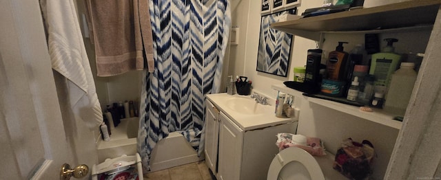 324 Mountain Grove St, Bridgeport, CT 06605 - full bathroom with vanity, tile patterned flooring, toilet, and shower / bathtub combination with curtain