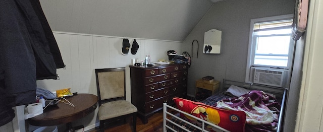 324 Mountain Grove St, Bridgeport, CT 06605 - bedroom featuring wood finished floors, lofted ceiling, and cooling unit